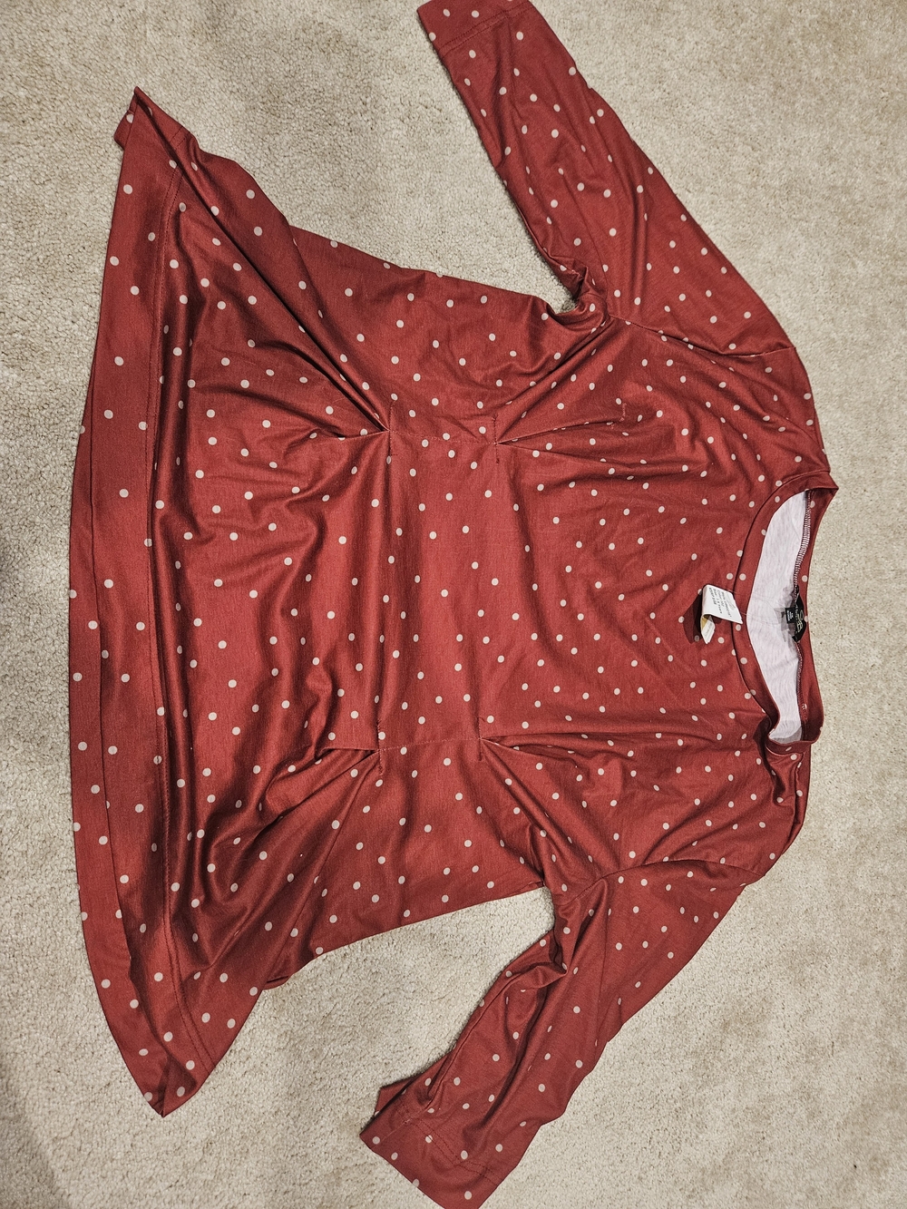 Suzanne Betro Red Polka Dot Scoop Neck Top 3/4 Sleeve